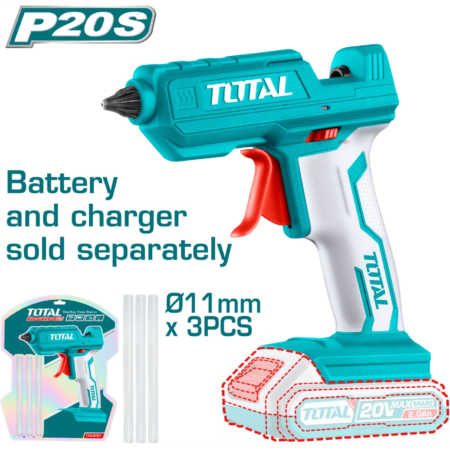 Pistola de silicon a bateria 20V. No incluye bateria ni cargador ( Se vende aparte)