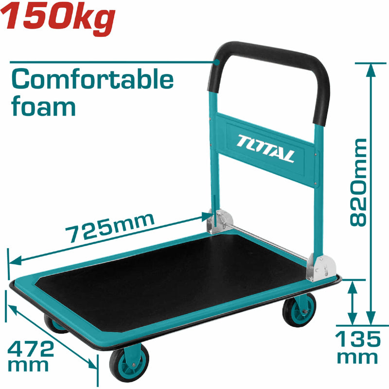Carretilla de Plataforma Plegable de Carga para 150 Kg. Mangos de Acero con espuma Ergonomica.