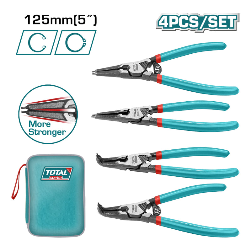 Juego de Alicates para Anillos de Retencion de 5"/125 mm de 4 piezas. Diametro: 1.8 mm.