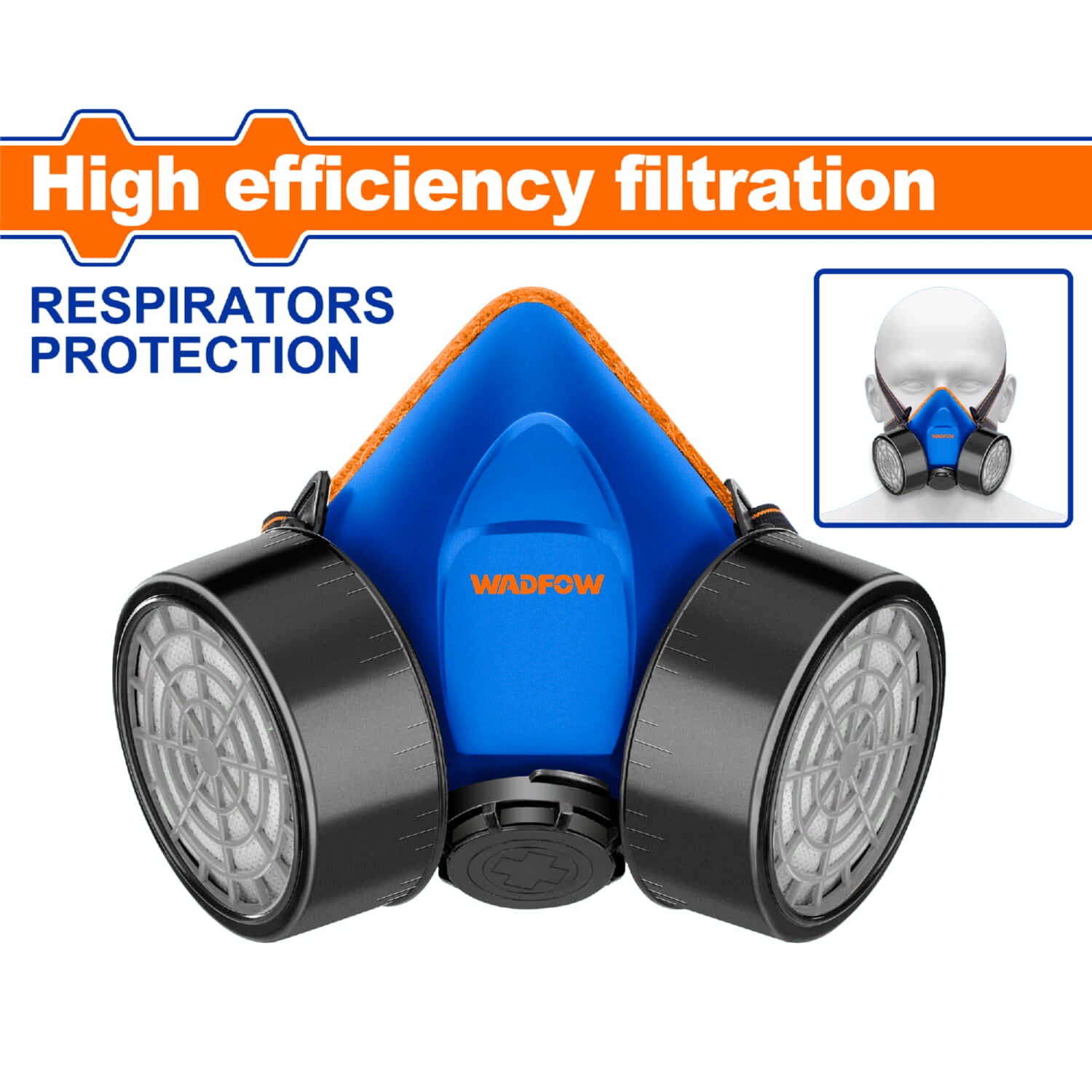 Respirador de media máscara. Incluye cartuchos dobles. Ideal para industria química y agrícola.