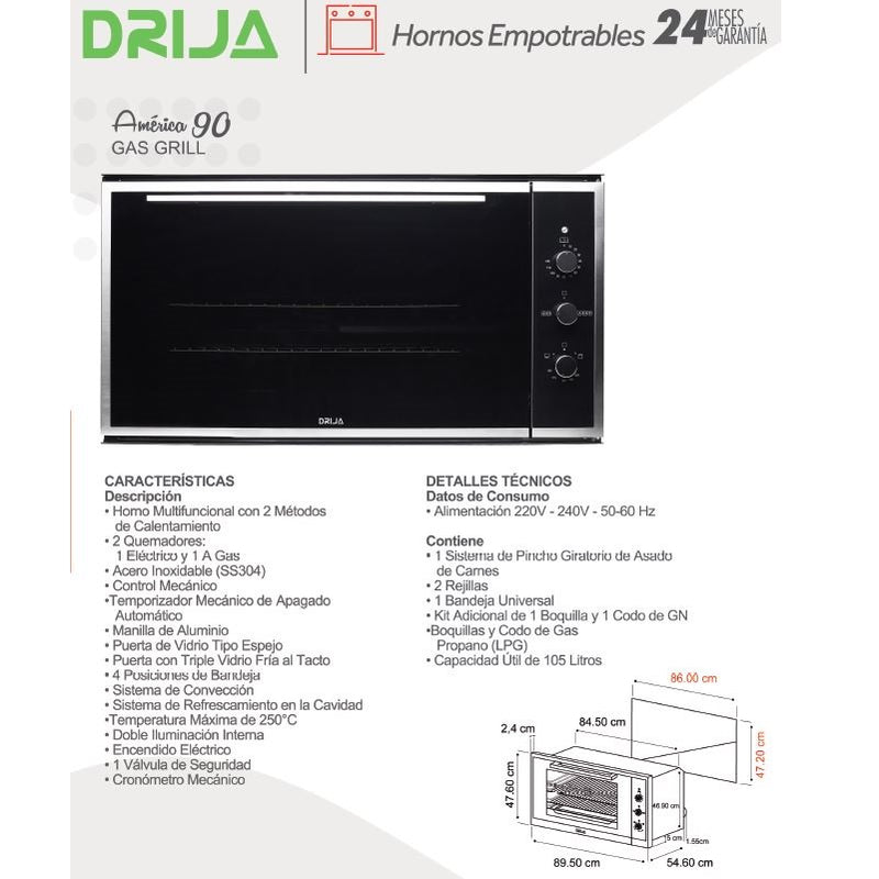 Horno empotrable America 90 Gas Grill