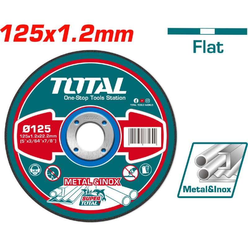 Disco de Corte para metal Abrasivo. Medida:  125 mm (5") X 1.2 mm (3/64") X 22.2 mm (7/8").