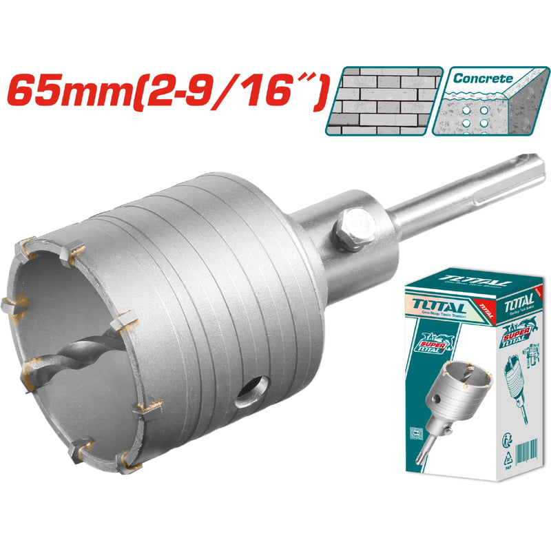 Broca Circular para Concreto. Diámetro: 65mm. 8 pzas de cuchillas TCT. Con Adaptador de 110mm.