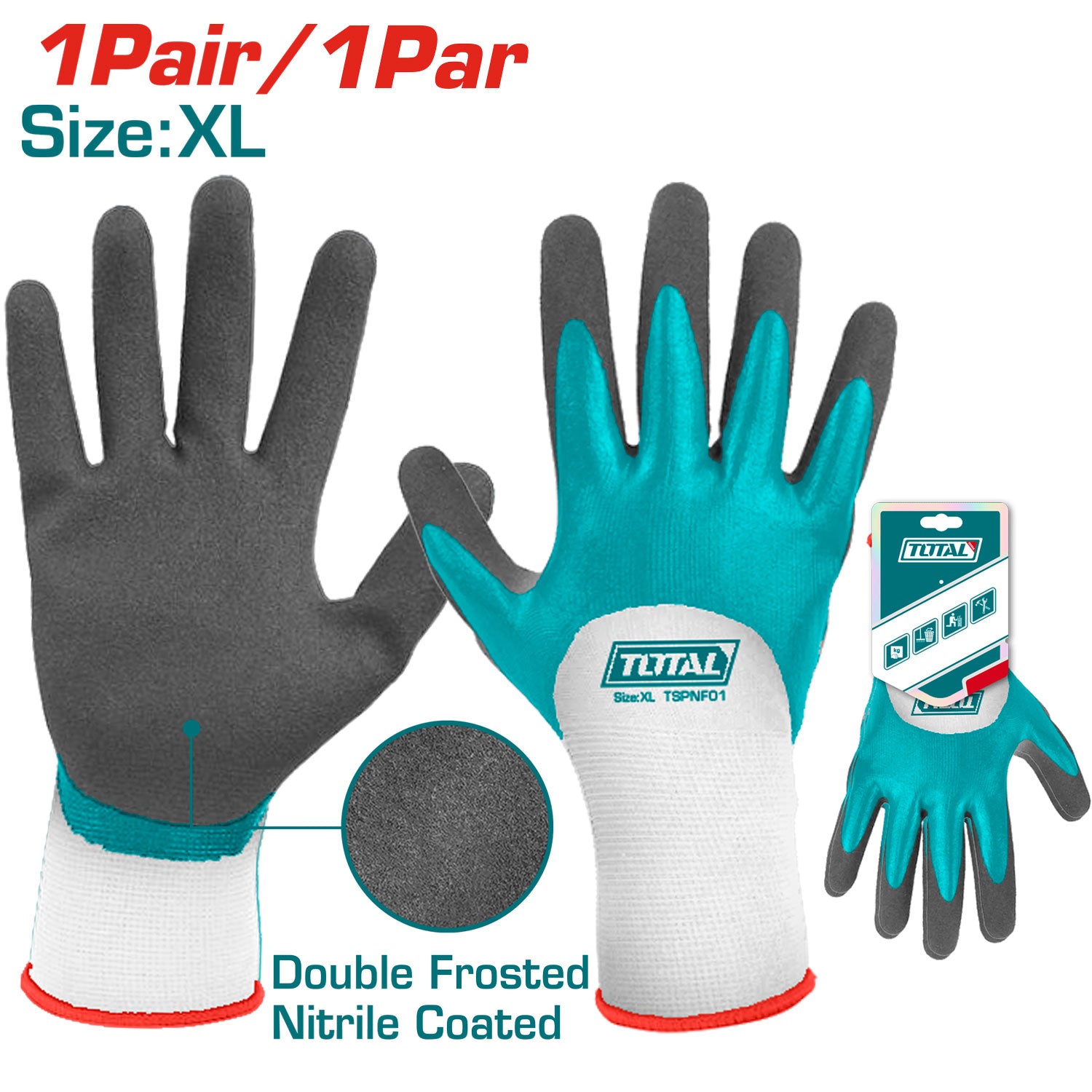 Guantes de Nitrilo Aries para trabajo pesado (químicos y objetos punzantes). Talla XL. (Par)