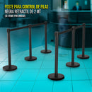 Poste separador para control de filas color negro cinta negra retractil de 2 mt(SE VENDE POR UNIDAD)