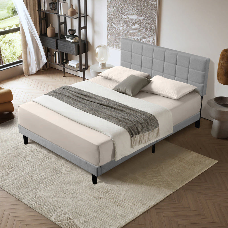 Cama 99x190x35cm TWIN fácil de armar color gris respaldar cabecera acolchado