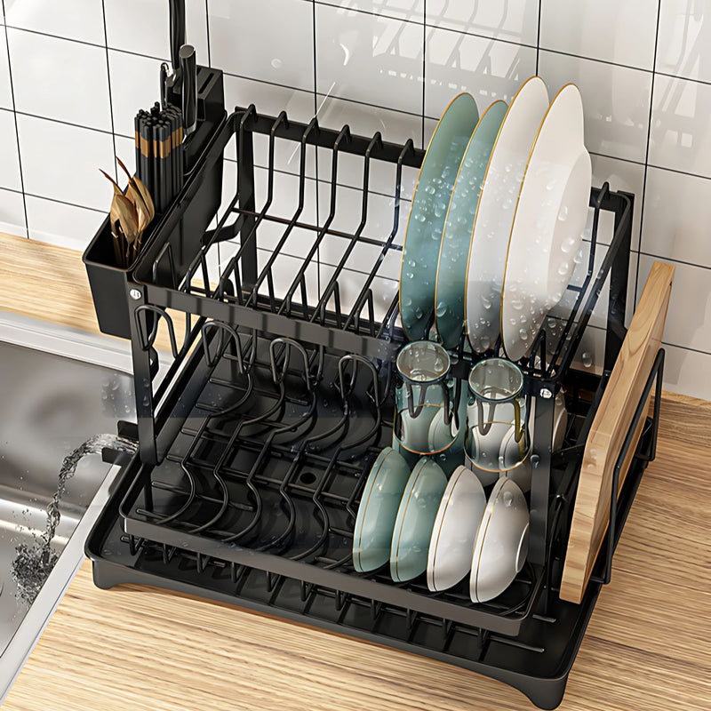 Escurridor de platos de dos niveles. Color negro. Seca vajillas para fregador cocina organizador 42*29*30 cm