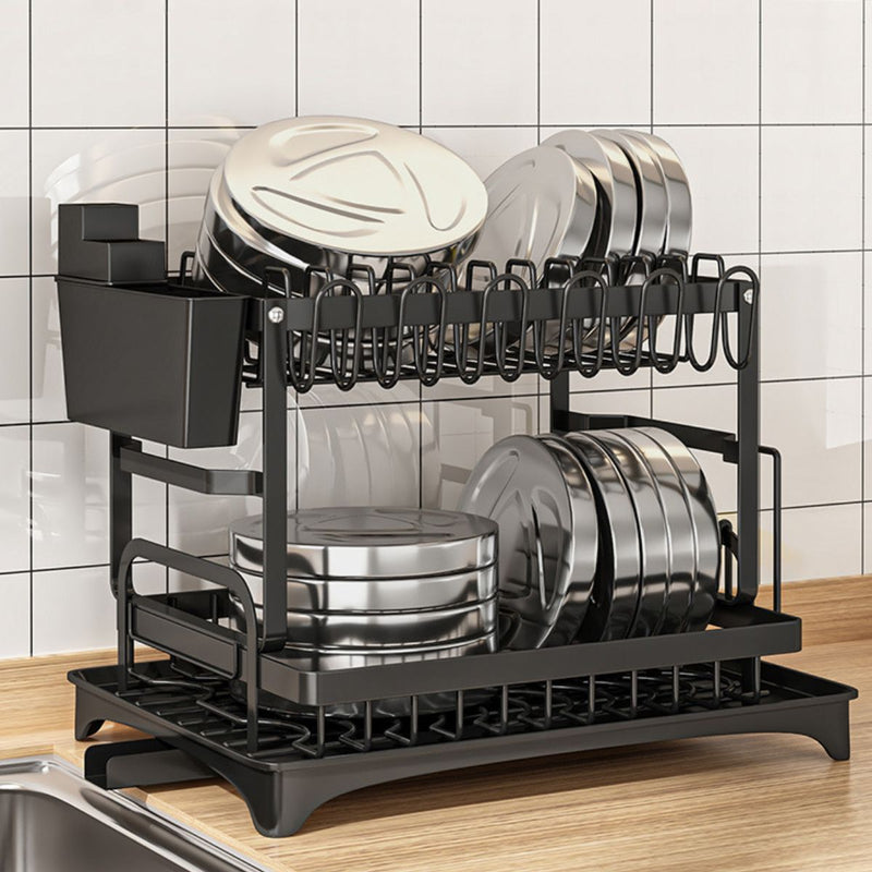 Escurridor de platos de dos niveles. Color negro. Seca vajillas para fregador cocina organizador 42*29*30 cm