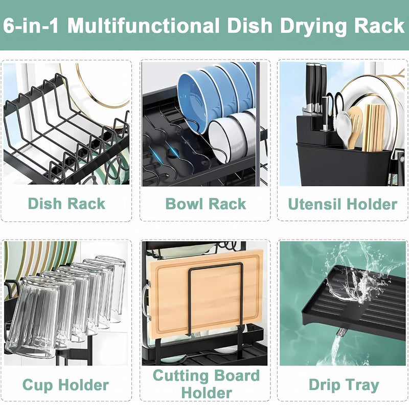 Escurridor de platos de dos niveles. Color negro. Seca vajillas para fregador cocina organizador 42*29*30 cm