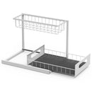 Organizador de dos niveles con cajón deslizante. Color blanco. Estante de almacenamiento ideal para cocina o baño.