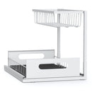 Organizador de dos niveles con cajón deslizante. Color blanco. Estante de almacenamiento ideal para cocina o baño.