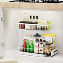 Organizador de dos niveles con cajón deslizante. Color blanco. Estante de almacenamiento ideal para cocina o baño.