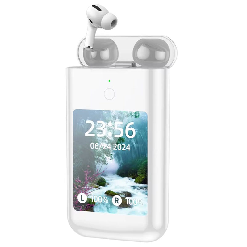 Audífonos inalámbricos con pantalla táctil. Auriculares y power bank de 8000mAh. Funciona para escuchar música y cargar el celular.