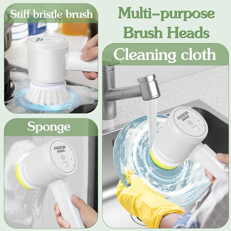 Cepillo Giratorio Eléctrico Inalámbrico. Limpiador a Batería de Larga Duración y Resistencia al Agua IPX7. Color blanco. Incluye accesorios.