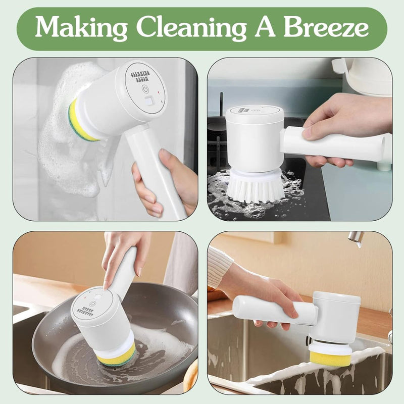 Cepillo Giratorio Eléctrico Inalámbrico. Limpiador a Batería de Larga Duración y Resistencia al Agua IPX7. Color blanco. Incluye accesorios.