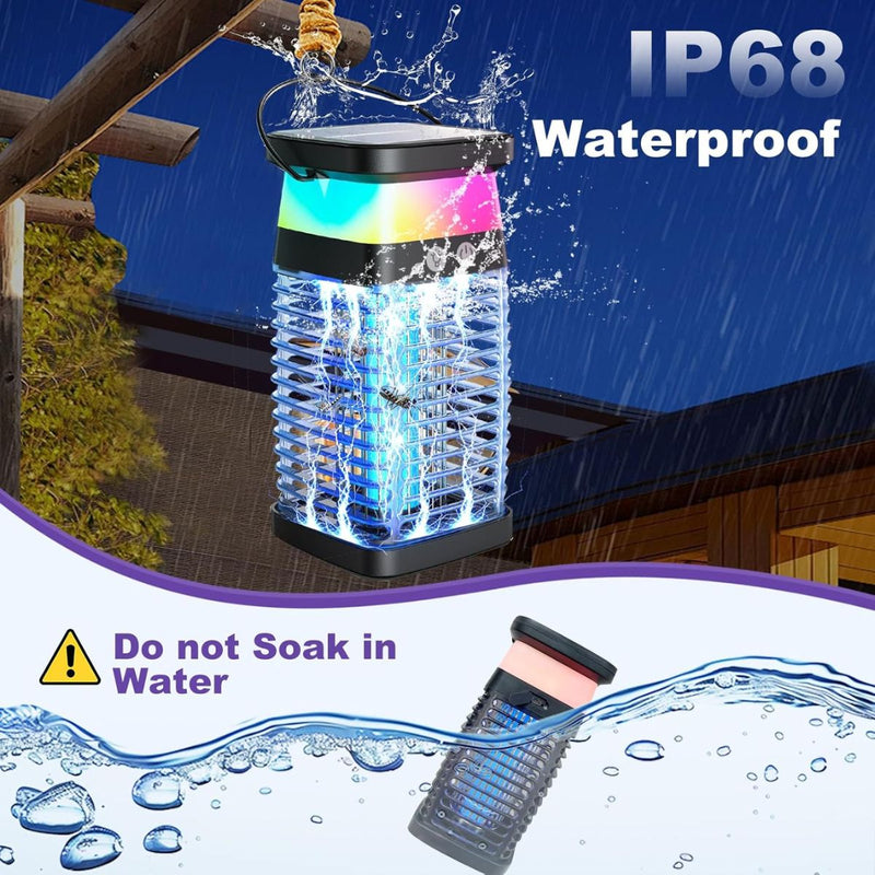Lámpara Mata insectos. Trampa para mosquitos electrica portátil con panel solar 4200V. Luz UV Inalámbrica.