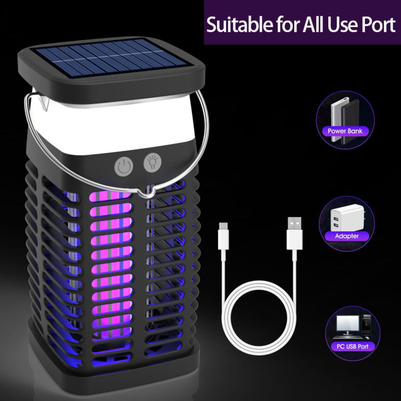 Lámpara Mata insectos. Trampa para mosquitos electrica portátil con panel solar 4200V. Luz UV Inalámbrica.