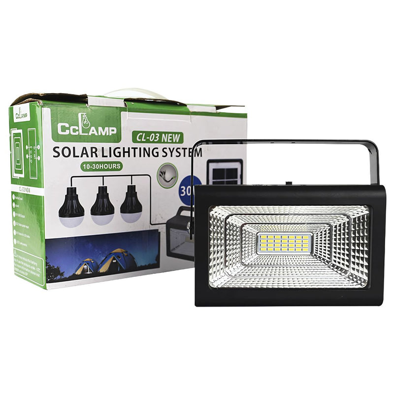 Reflector solar LED portátil con bombillos 30W. Estación de energía solar multifuncional. Power bank con batería de respaldo.