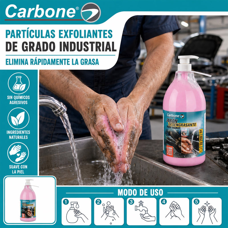 Jabón desengrasante para manos 2 litros con Partículas Exfoliantes. Especial para mecánicos, quita la grasa aceite fácilmente.