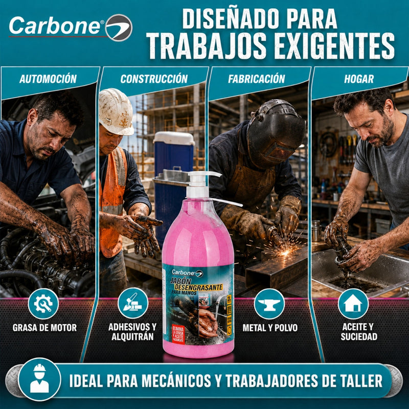 Jabón desengrasante para manos 2 litros con Partículas Exfoliantes. Especial para mecánicos, quita la grasa aceite fácilmente.