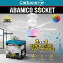 Abanico De Techo 20” Con Socket E27, Luz LED RGB Y 3 Tonos, Bocina Bluetooth. Ventilador Con 6 Aspas, 1600 Lúmenes Y Control Remoto. Color blanco.