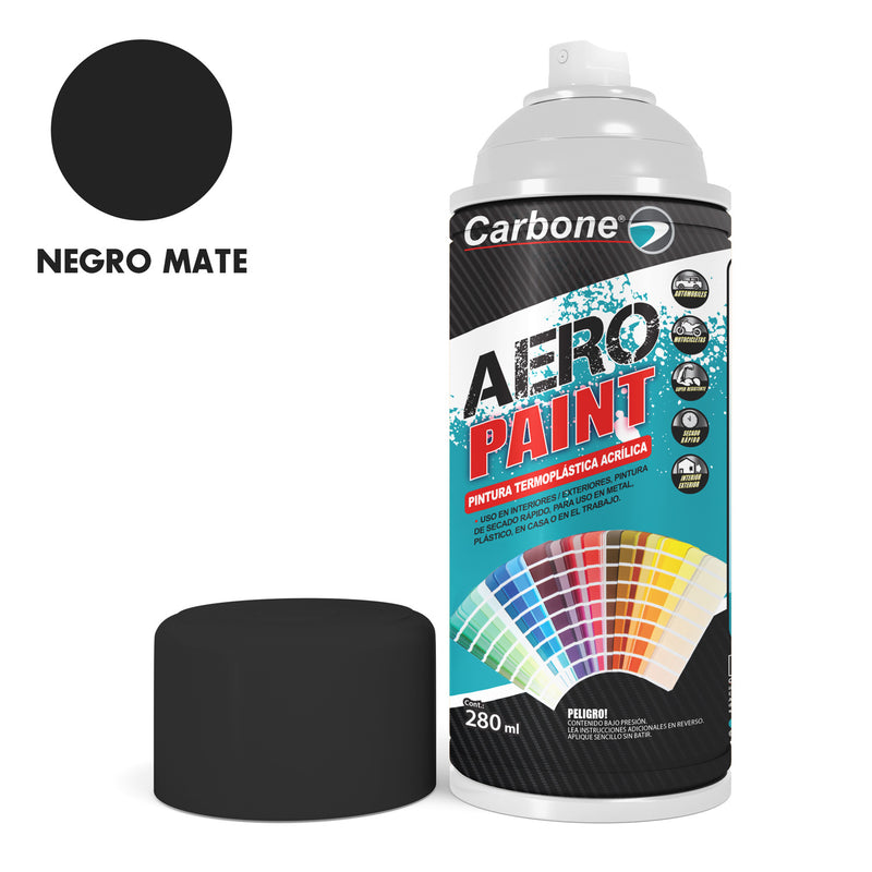Pintura aerosol en Spray Negro Mate 280ml. Interiores y exteriores alta calidad