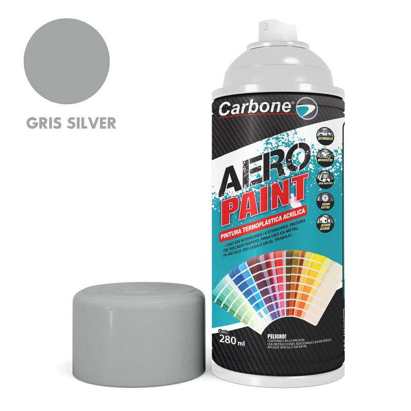 Pintura aerosol en Spray Gris Plateado 280ml. Interiores y exteriores alta calidad