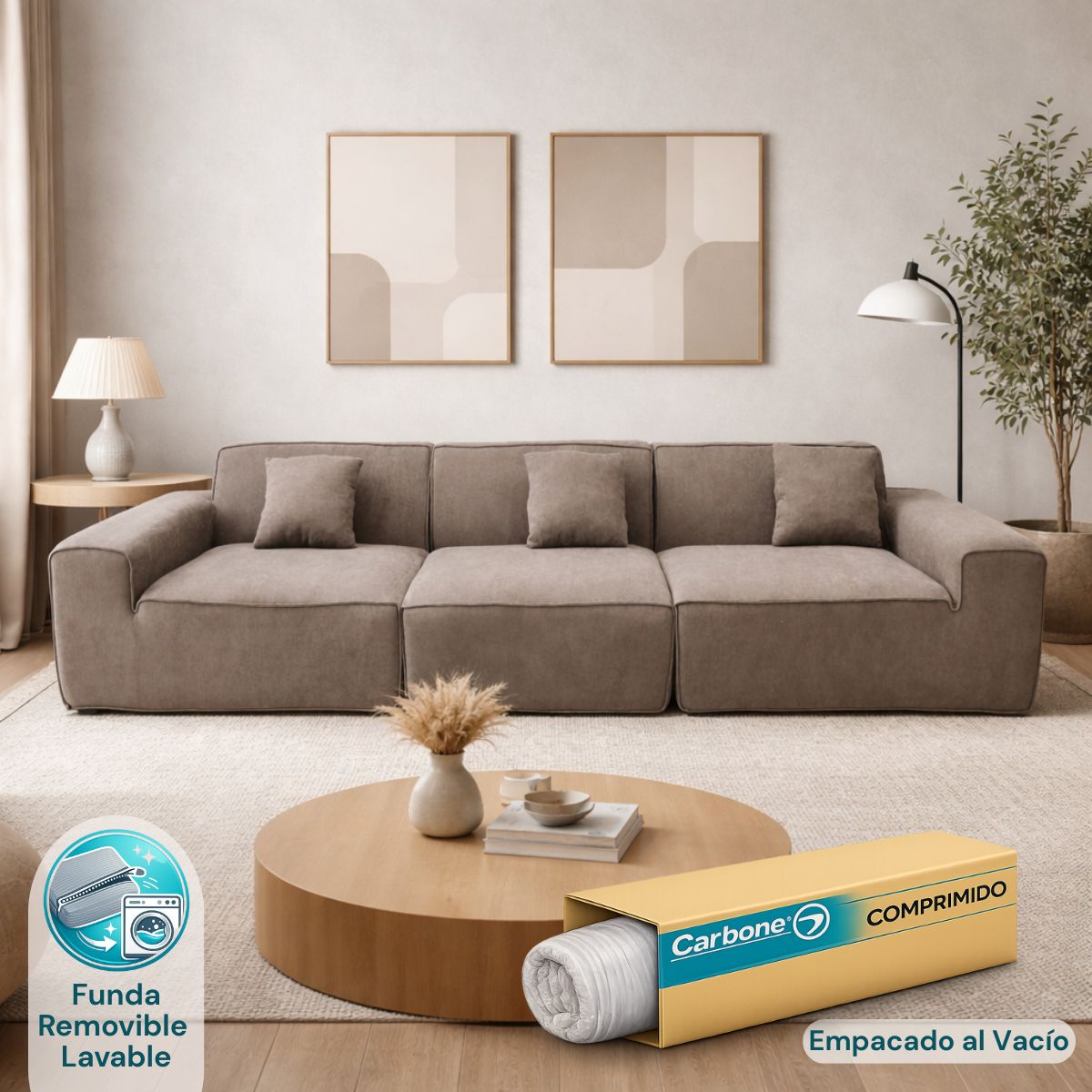 Sofá empacado al vacio Memory Foam de alta densidad 300X100X73cm Color Gray 08