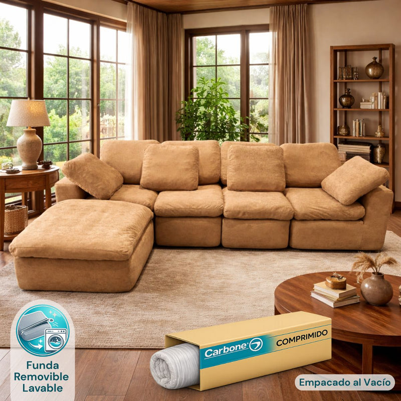Sofá en L empacado al vacio Memory Foam de alta densidad 310X200X70cm Color Khaki brown 13