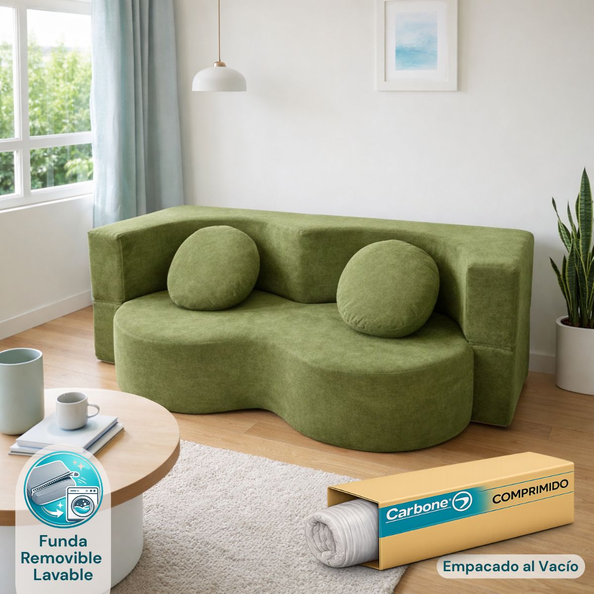 Sofá Convertible empacado al vacio Memory Foam de alta densidad 200X100X70cm Color Olive green 17