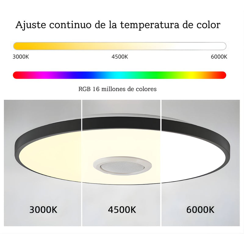 Lámpara LED de techo inteligente Bocina +RGB + blanco cálido y frío. Luz regulable con WiFi, App Tuya y control remoto. 30cm 36w