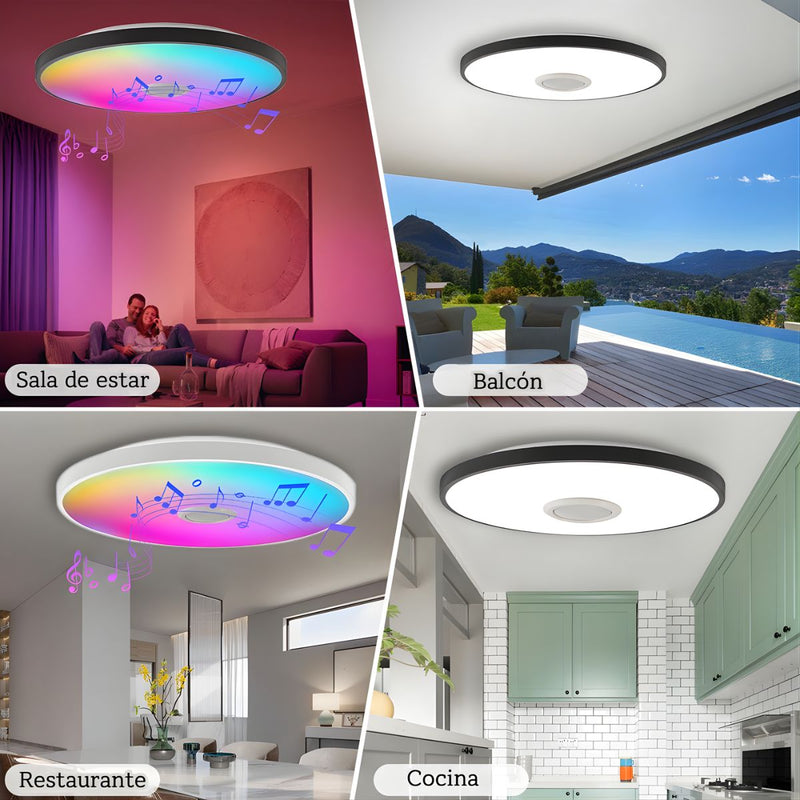 Lámpara LED de techo inteligente Bocina +RGB + blanco cálido y frío. Luz regulable con WiFi, App Tuya y control remoto. 30cm 36w