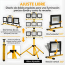 Reflector de Pedestal LED 21000 Lúmenes. Trípode Ajustable. Torre de Iluminación  3 Focos 50W. Altura 2 mts