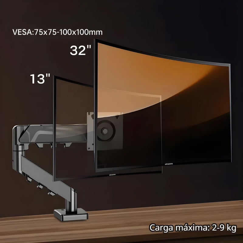 Soporte de Monitor para escritorio con Brazo Articulado. Para pantallas de hasta 32”. Soporta hasta 9kg. Ideal para oficina y gaming.