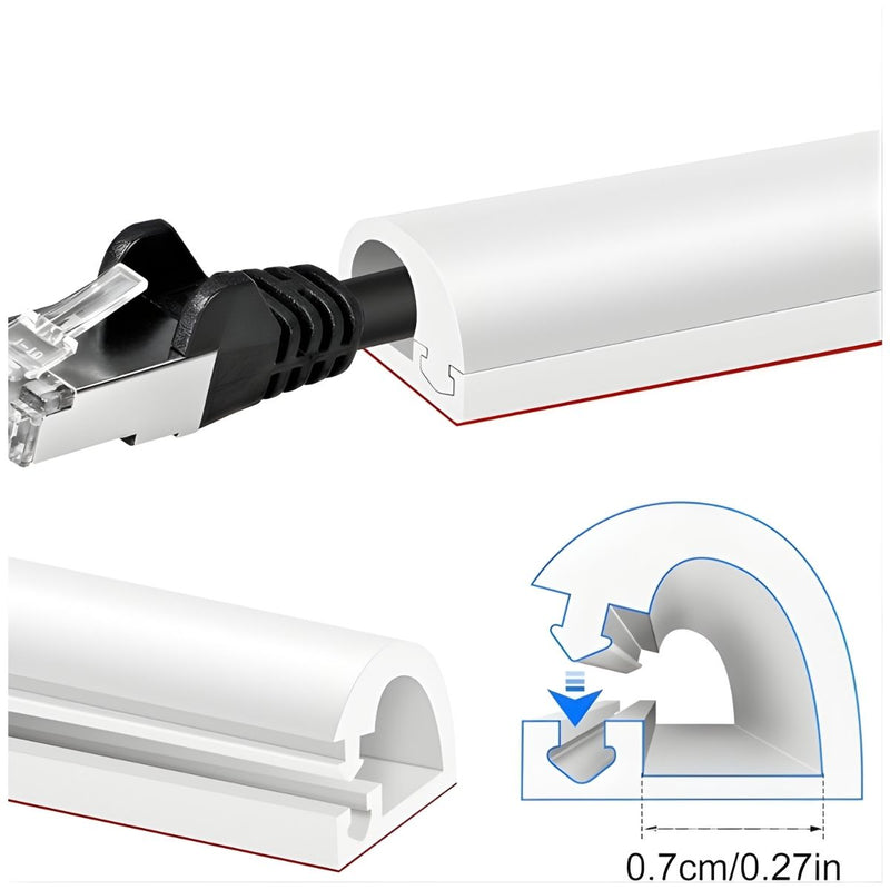Canaleta Autoadhesiva Flexible Con Apertura Lateral De 5 metros Para Ocultar Cables De 0.27” (0.7cm) De Canal interno. Moldura De PVC Color Negro.