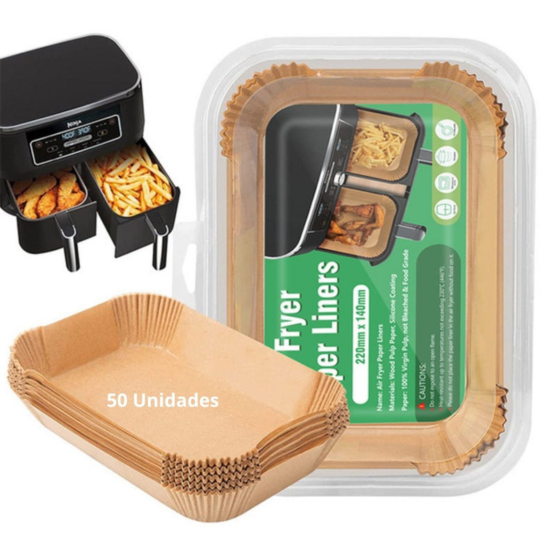Papel Antiadherente Rectangular Para Freidora De Aire 22x14x4.5cm. Papel Antigrasa Desechable Para Airfryer, Horno Y Freidora Resistente Al Aceite. (50 Unds)