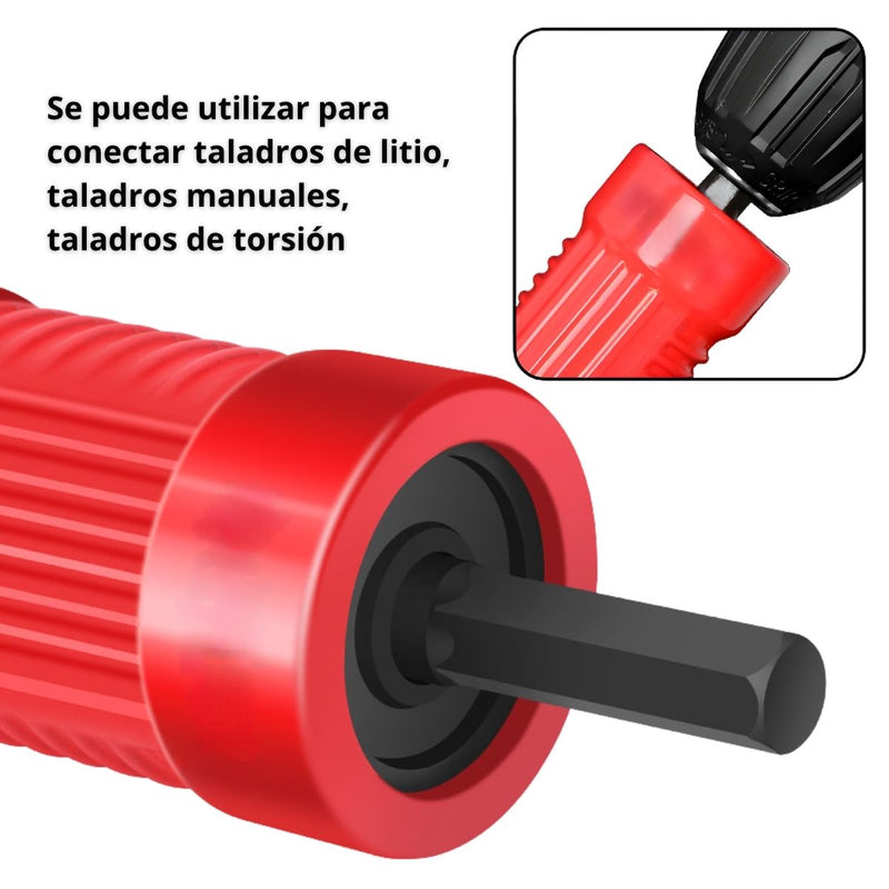 Remachadora Adaptador Para taladro Eléctrico En Acero Aleado. Conversor De Remache Tipo Pistola Con Eje Hexagonal. Incluye Boquillas 2.4/3.2/4.0/4.8 mm Y 50 Remaches.
