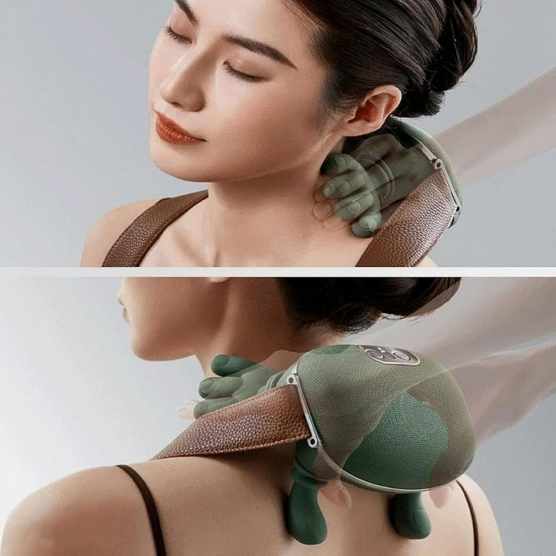 Masajeador De Cuello, Hombros Y Espalda Con Diseño Que Imita Manos Reales De 5V/10W Y Carga USB. Masajeador Cervical. Máquina De Masajes. Color Verde