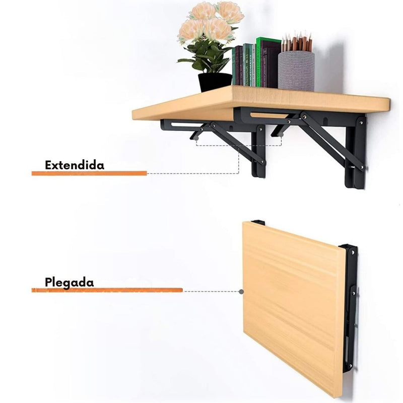Soporte Brazo Plegable De Repisas Metalico De 12" (30.5 Cm) De Acero Laminado En Frío Para Repisas, Estantes. Escuadras Abatible Color Negro. (Se vende por Unidad)