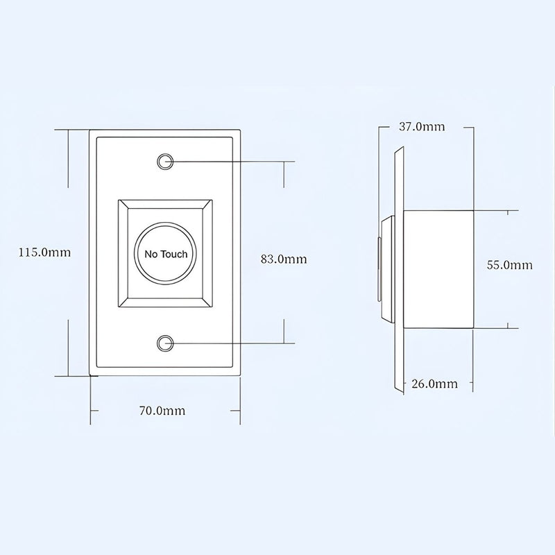 Botón De Salida Sin Contacto Rectangular  Con Sensor Infrarrojo De Acero Inoxidable  (115x70mm). Interruptor Pulsador De Salida Sin Toque. Control De Acceso De Puerta.