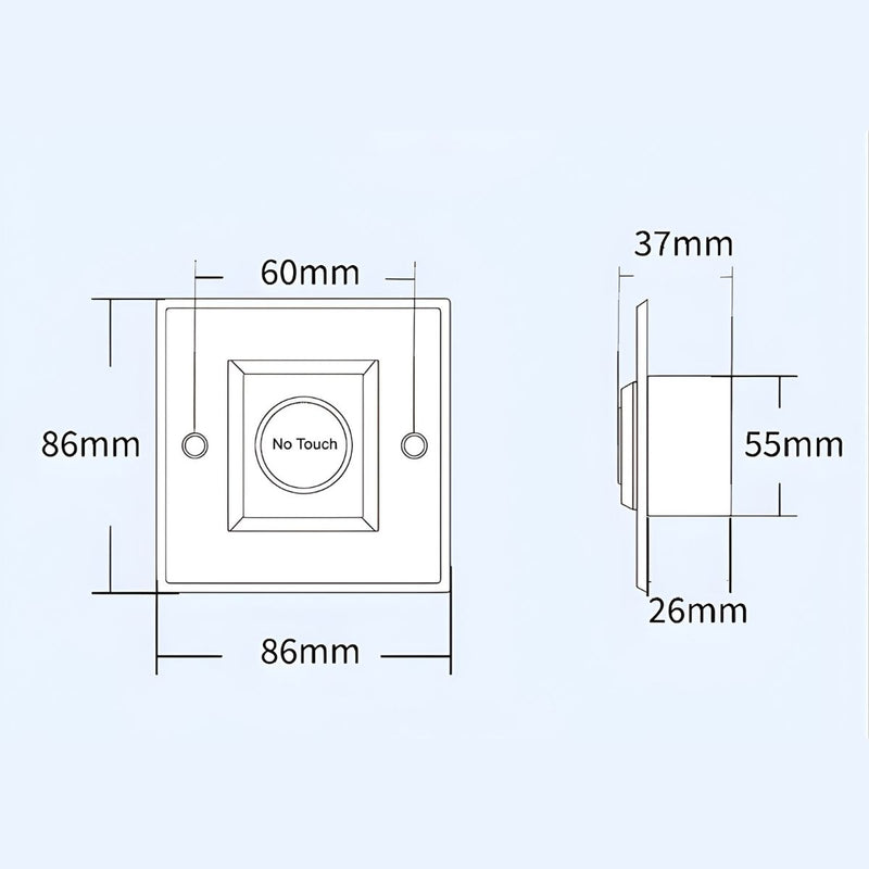 Botón De Salida Sin Contacto Cuadrado (86x86mm) Con Sensor Infrarrojo De Acero Inoxidable. Interruptor Pulsador De Salida Sin Toque. Control De Acceso De Puerta.