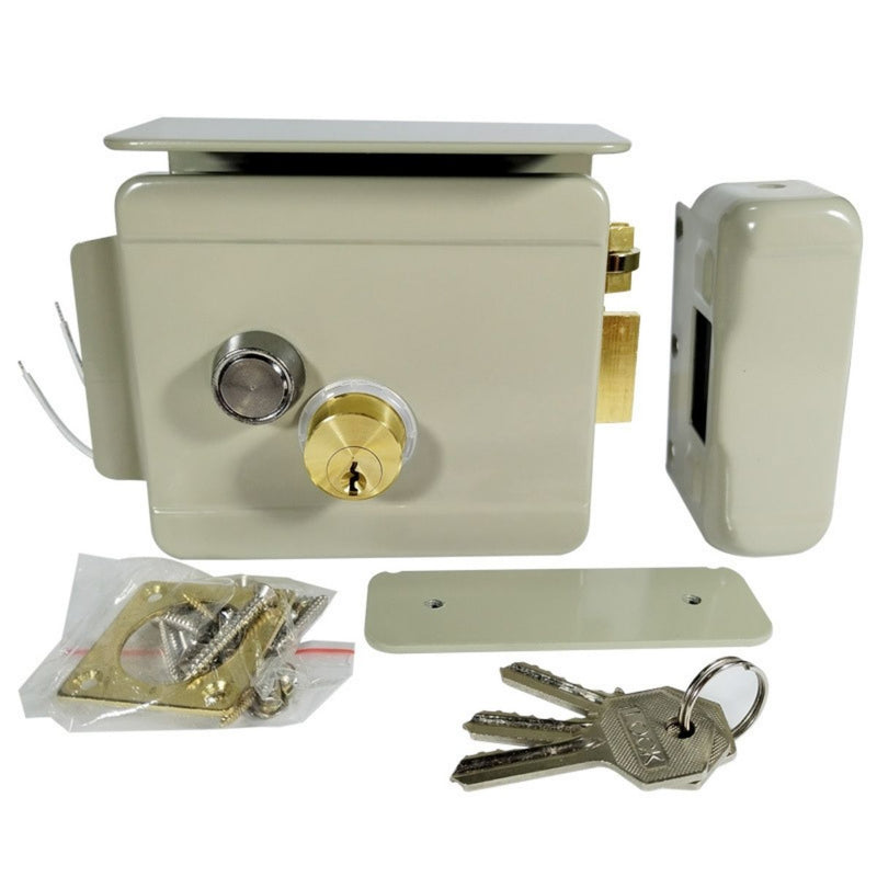 Cerradura Eléctrica Soldar Con Control Electrónico Y Deflector (10.6x12x4 cm) Apertura Derecha De 12V De Acero Con Recubrimiento En Polvo. Incluye 3 llaves