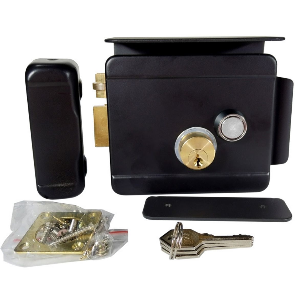 Cerradura Eléctrica Soldar Con Control Electrónico Y Deflector(10.6x12x4 cm) Apertura Izquierda De 12V De Acero. Incluye 3 llaves. Color Negro