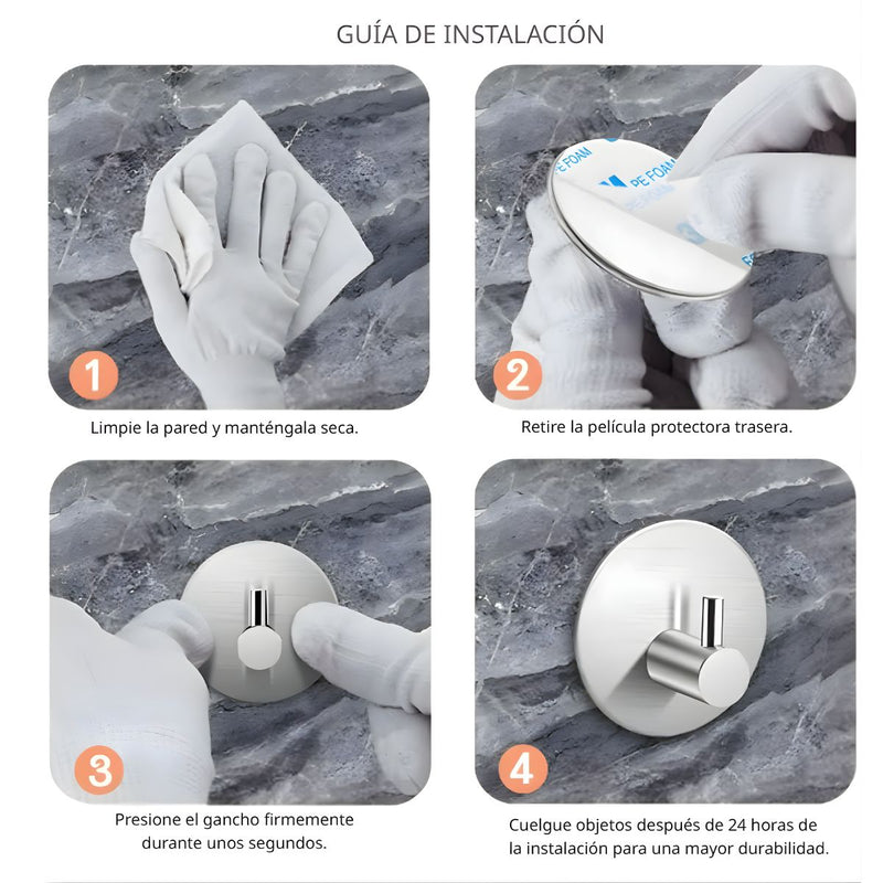 Gancho de Acero Inoxidable 304 Adhesivo 3M Redondo 4.5×4.5cm Para Baño, Cocina y Múltiples Espacios. Gancho Para Guindar.