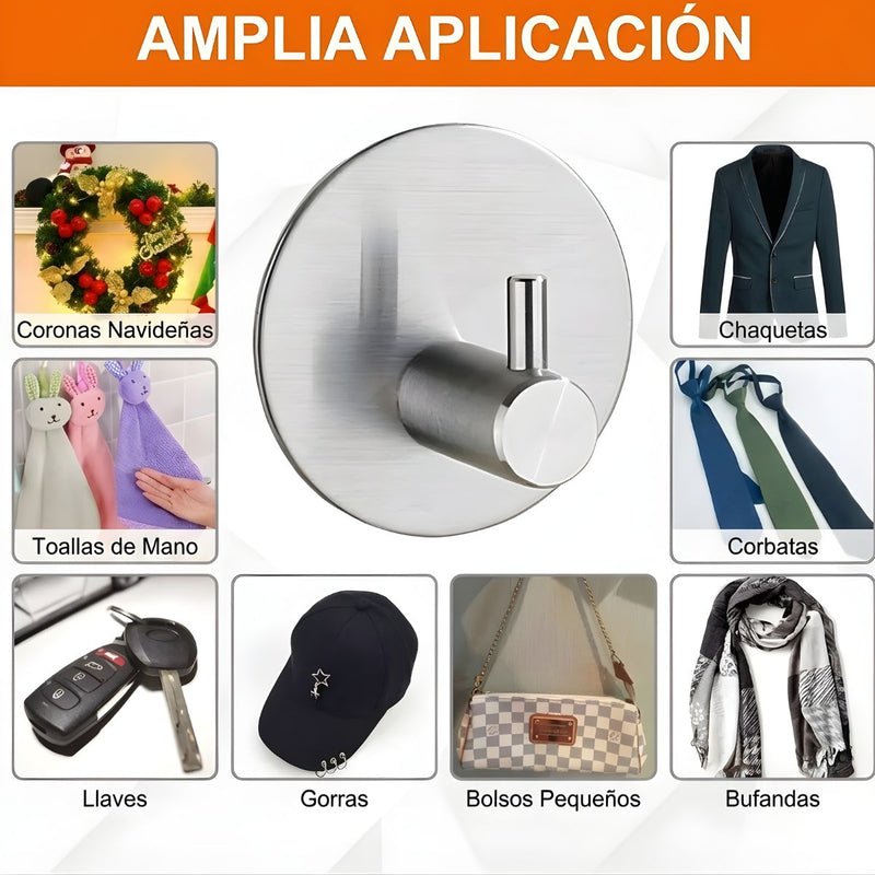 Gancho de Acero Inoxidable 304 Adhesivo 3M Redondo 4.5×4.5cm Para Baño, Cocina y Múltiples Espacios. Gancho Para Guindar.