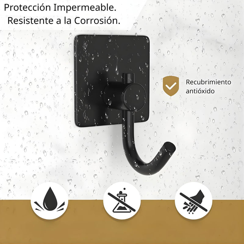 Gancho De Acero Inoxidable 304 Adhesivo 3M Cuadrado 4.5×4.5 cm Negro Para Baño, Cocina Y Múltiples Espacios. Gancho Para Guindar.