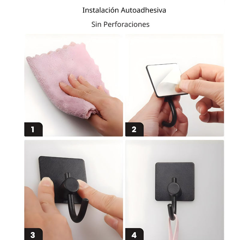 Gancho De Acero Inoxidable 304 Adhesivo 3M Cuadrado 4.5×4.5 cm Negro Para Baño, Cocina Y Múltiples Espacios. Gancho Para Guindar.