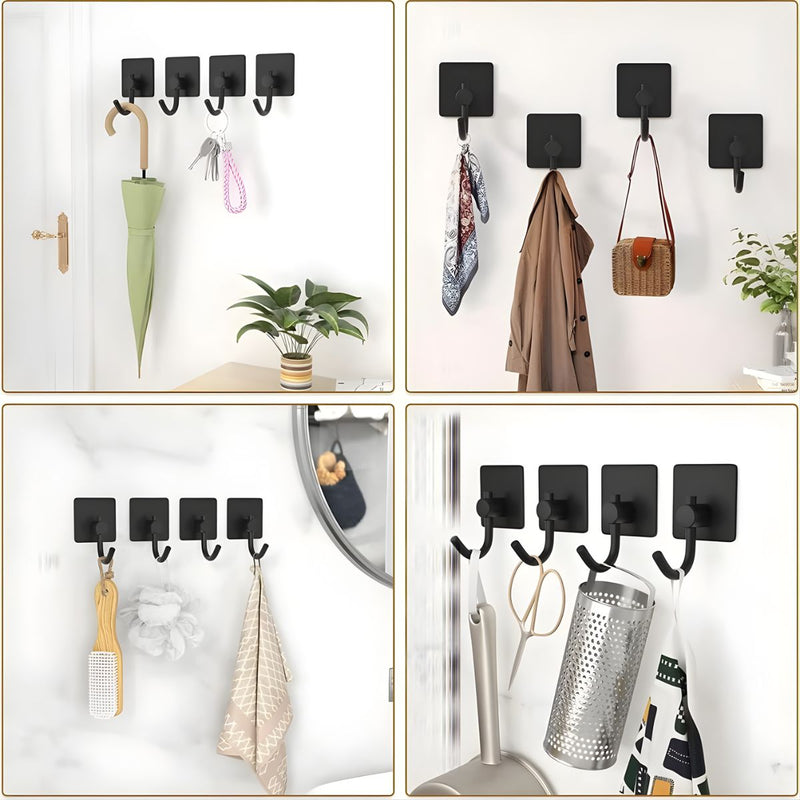 Gancho De Acero Inoxidable 304 Adhesivo 3M Cuadrado 4.5×4.5 cm Negro Para Baño, Cocina Y Múltiples Espacios. Gancho Para Guindar.