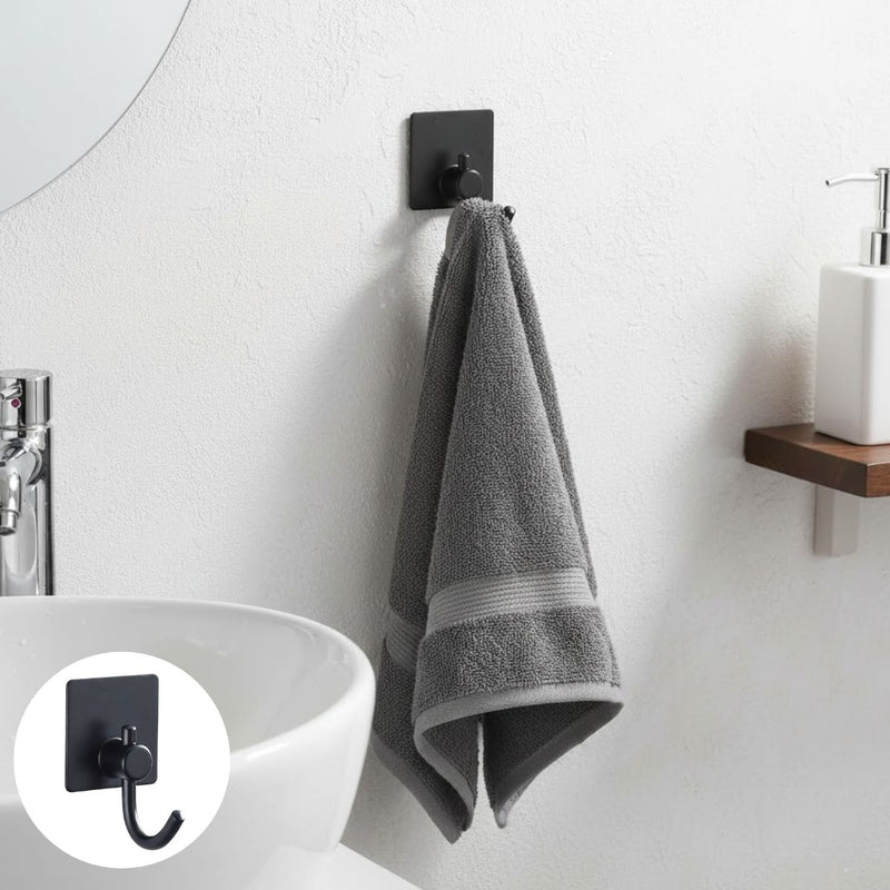 Gancho De Acero Inoxidable 304 Adhesivo 3M Cuadrado 4.5×4.5 cm Negro Para Baño, Cocina Y Múltiples Espacios. Gancho Para Guindar.
