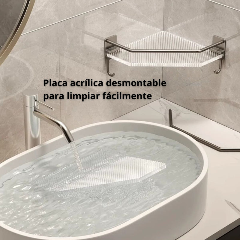 Repisas Esquineras Para Baño (2 Unds) De 13.1" x 8.7" En Acrílico Y Aluminio Aeroespacial. Organizador De Baño. Incluye 2 Ganchos.